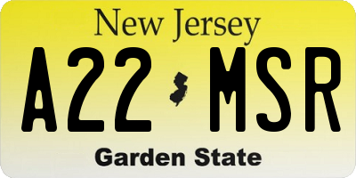 NJ license plate A22MSR