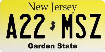 NJ license plate A22MSZ