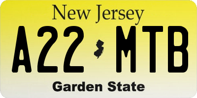 NJ license plate A22MTB