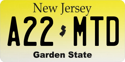 NJ license plate A22MTD