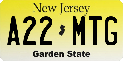 NJ license plate A22MTG