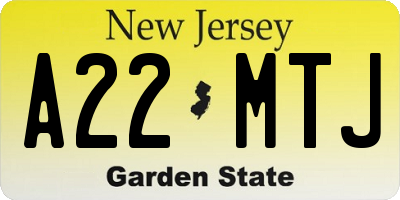 NJ license plate A22MTJ