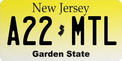 NJ license plate A22MTL