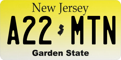 NJ license plate A22MTN