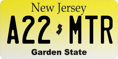 NJ license plate A22MTR