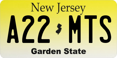NJ license plate A22MTS