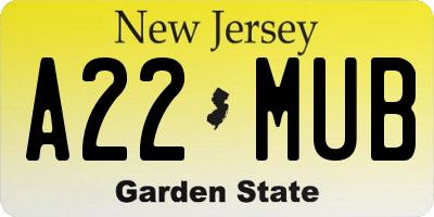NJ license plate A22MUB