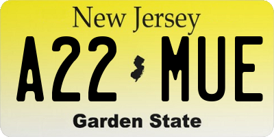 NJ license plate A22MUE