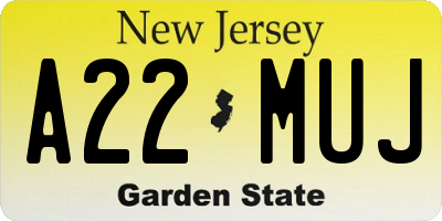 NJ license plate A22MUJ