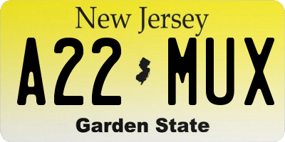 NJ license plate A22MUX