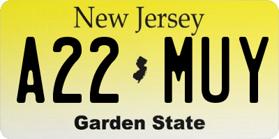 NJ license plate A22MUY