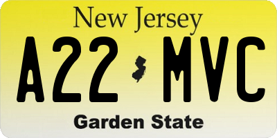 NJ license plate A22MVC
