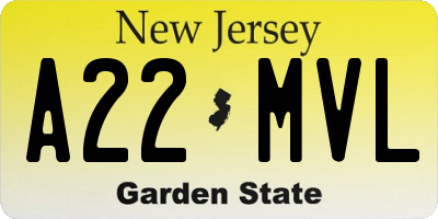 NJ license plate A22MVL