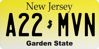 NJ license plate A22MVN