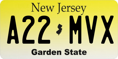 NJ license plate A22MVX