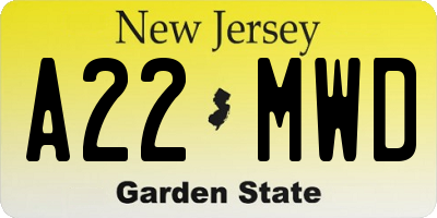 NJ license plate A22MWD