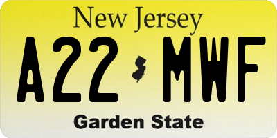 NJ license plate A22MWF