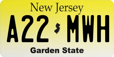 NJ license plate A22MWH
