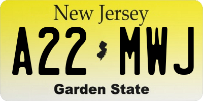 NJ license plate A22MWJ