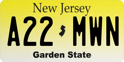 NJ license plate A22MWN