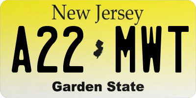 NJ license plate A22MWT
