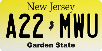 NJ license plate A22MWU