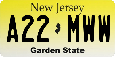 NJ license plate A22MWW