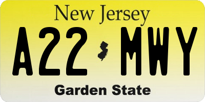 NJ license plate A22MWY