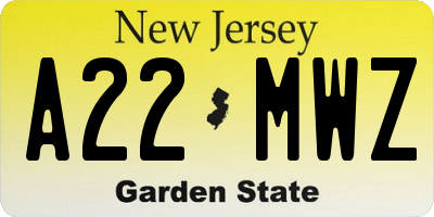 NJ license plate A22MWZ