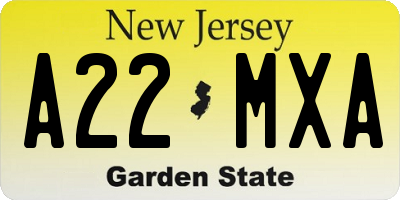 NJ license plate A22MXA