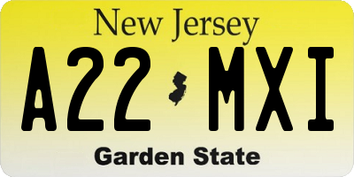 NJ license plate A22MXI