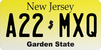 NJ license plate A22MXQ