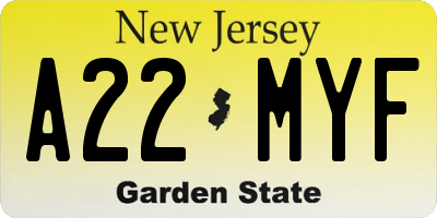NJ license plate A22MYF