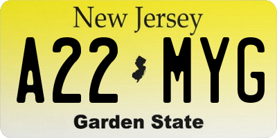 NJ license plate A22MYG