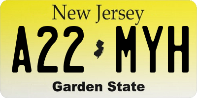 NJ license plate A22MYH