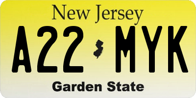 NJ license plate A22MYK