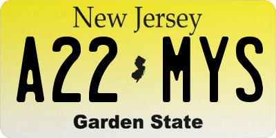 NJ license plate A22MYS