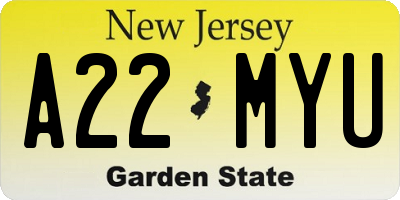 NJ license plate A22MYU