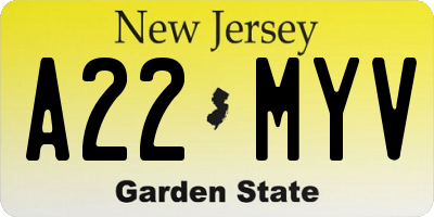 NJ license plate A22MYV