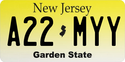 NJ license plate A22MYY