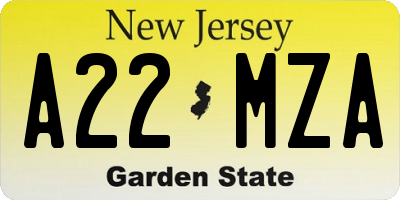 NJ license plate A22MZA