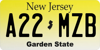 NJ license plate A22MZB