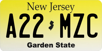 NJ license plate A22MZC