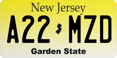 NJ license plate A22MZD