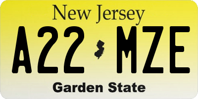 NJ license plate A22MZE
