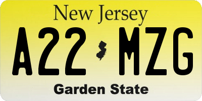 NJ license plate A22MZG