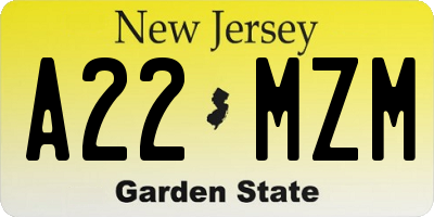 NJ license plate A22MZM