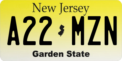 NJ license plate A22MZN