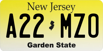 NJ license plate A22MZO