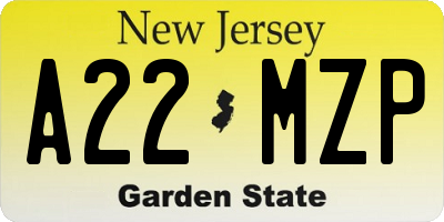 NJ license plate A22MZP